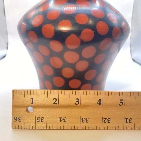 Vintage 2006 Chulucanas Vase Peru Signed Alex Calle Sosa Brown Red Polka… - Picture 11 of 12